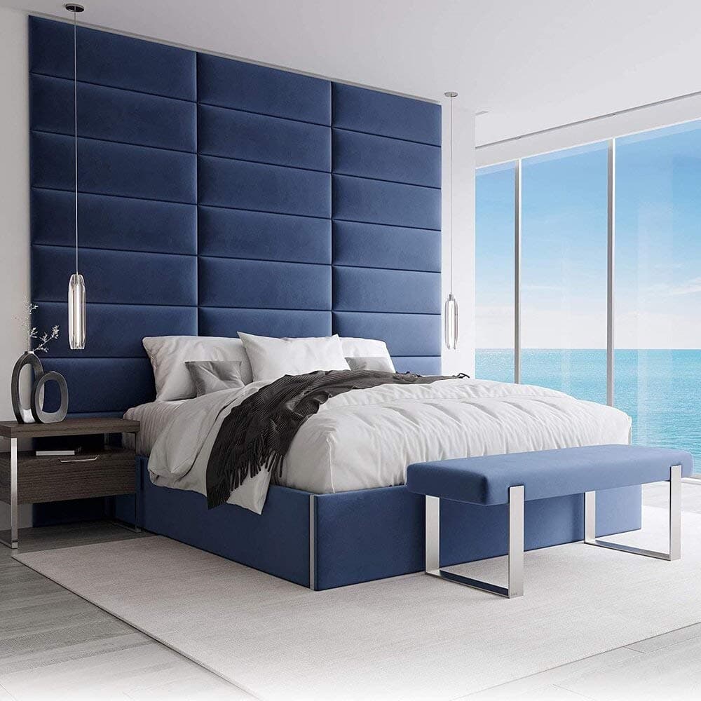 VANT Upholstered Accent Wall Panels - Packs of 4 - Easy to Install - Twin-King Size Headboard (91cm Wide, Plush Velvet Navy)