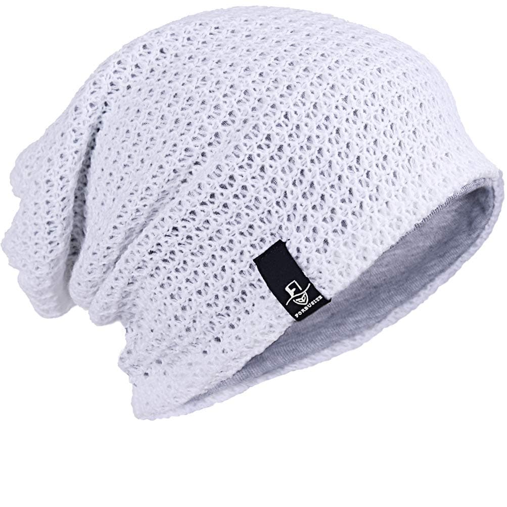 FORBUSITE Mens Slouchy Long Oversized Beanie Knit Cap for Summer Winter B08 (White)