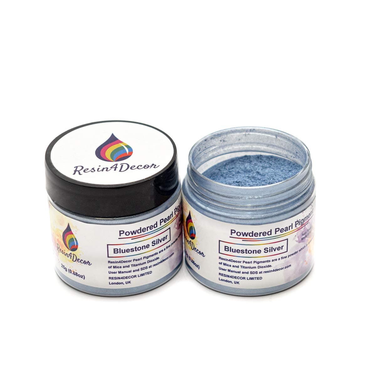 Pearlescent Metallic Powdered Mica Pigment - Strong Colour Purity and Depth, Non-Toxic Titanium Dioxide - For Makeup, Epoxy Resin Crafts, Jewellery, Canvas, DIY Art - Bluestone Silver, 25g