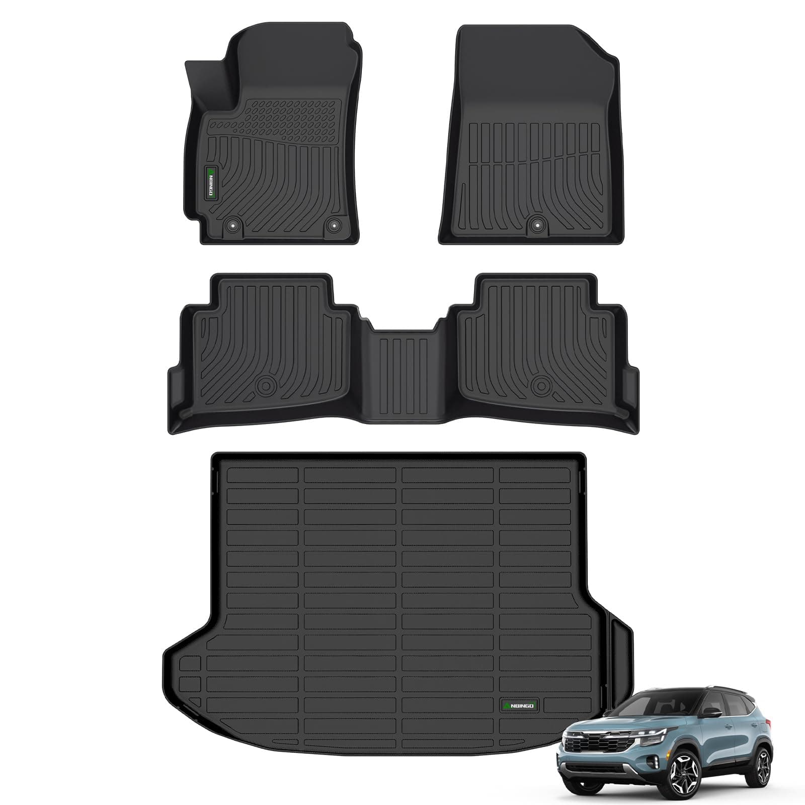 ANBINGO® Floor Mats & Cargo Liner for Kia Seltos 2024 2025 2026, TPE All Weather Car Mats 2024 2025 2026 Seltos S, LX, EX, X-Line, Cargo Tray in The Highest Position (Only for U.S.A. and Canada)