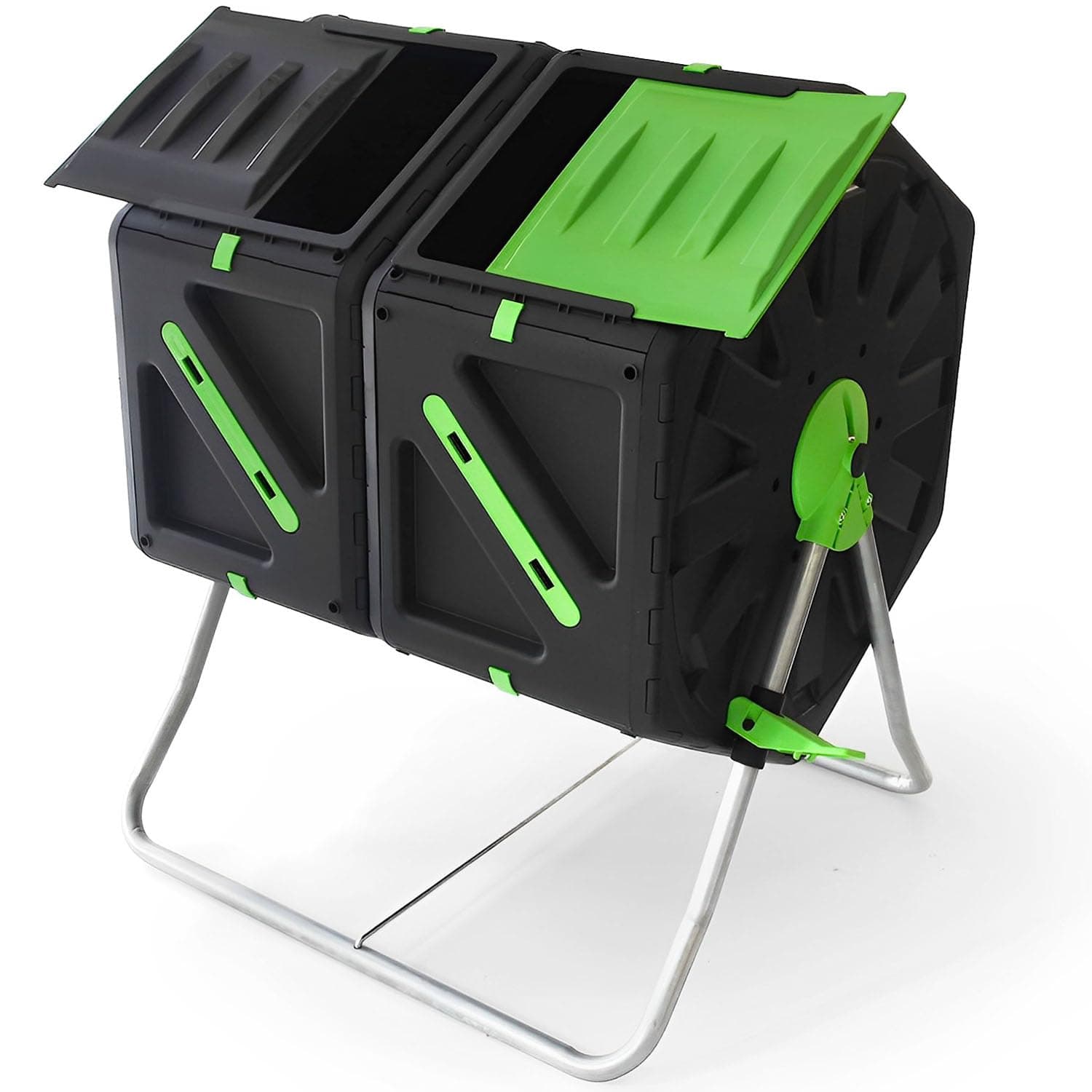 140L Dual Chamber Tumbling Compost Bin, Rotating Compost Tumbler with Compost Aerator Mixing System, Composter Bin for Garden - Rotating Composter, Compost Bin Garden Strong Design with Metal Legs