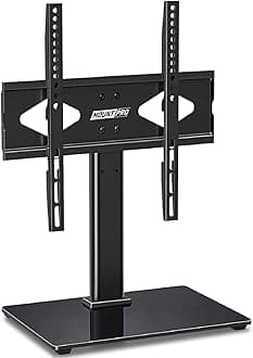 Universal TV Stand - Tabletop TV Stand for 37-55 inch LCD LED TVs - Height Adjustable TV Base Stand with Tempered Glass Base & Wire Management, VESA 400x400mm, Holds up to 88lbs