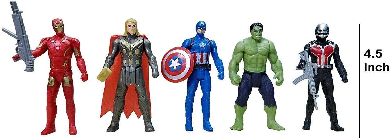 Moshiach Avenger 5in1 Captain America, Ironman, Hulk, Ant Man and Thor - Infinity War 5 Action Hero Collection (Multicolour) [ Avengers Height : 4.5 inches ]