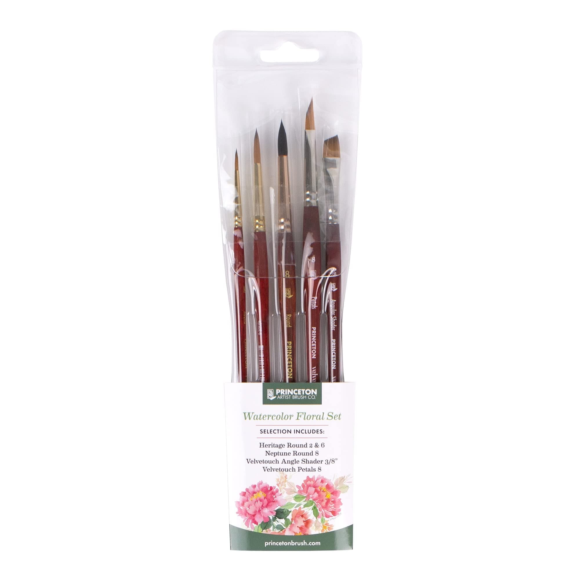 Princeton Watercolour Floral Set, 5 x Mixed Brushes, Watercolour, Short Handle, for Professionals & Students