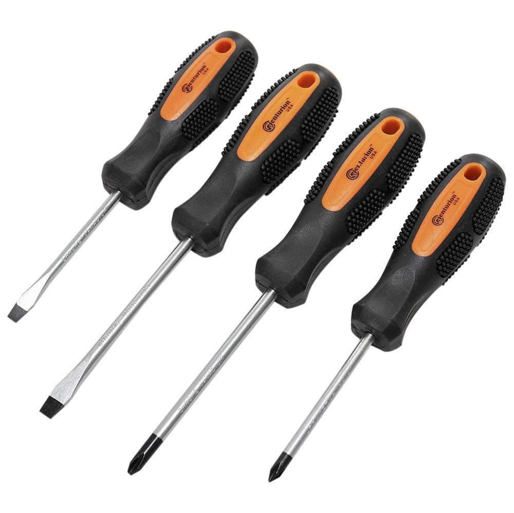 Centurion 4 Piece Screwdriver Set and Rack Non-Slip, Magnetized Tip