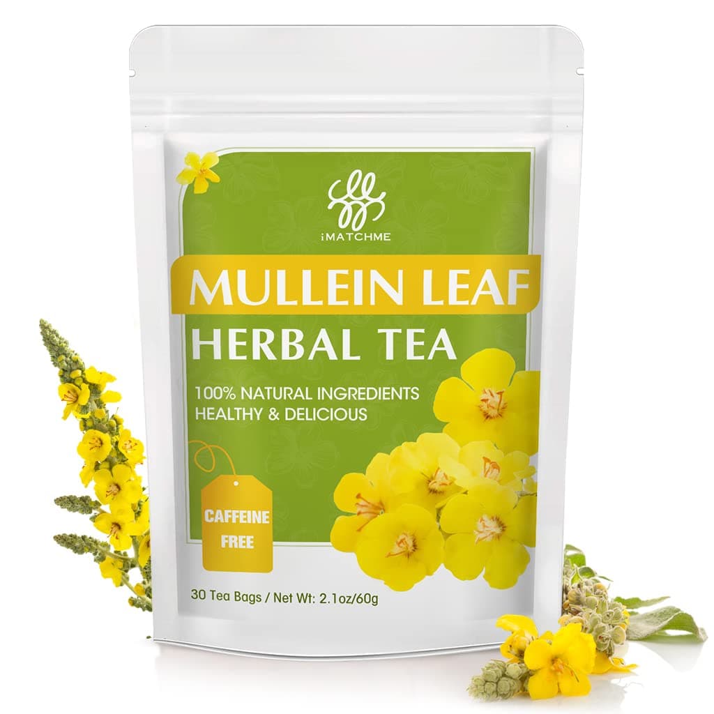 iMATCHME Mullein Leaf Tea - Respiratory and Lung Cleanse Herbal Tea, Caffeine Free, 30 Tea Bags