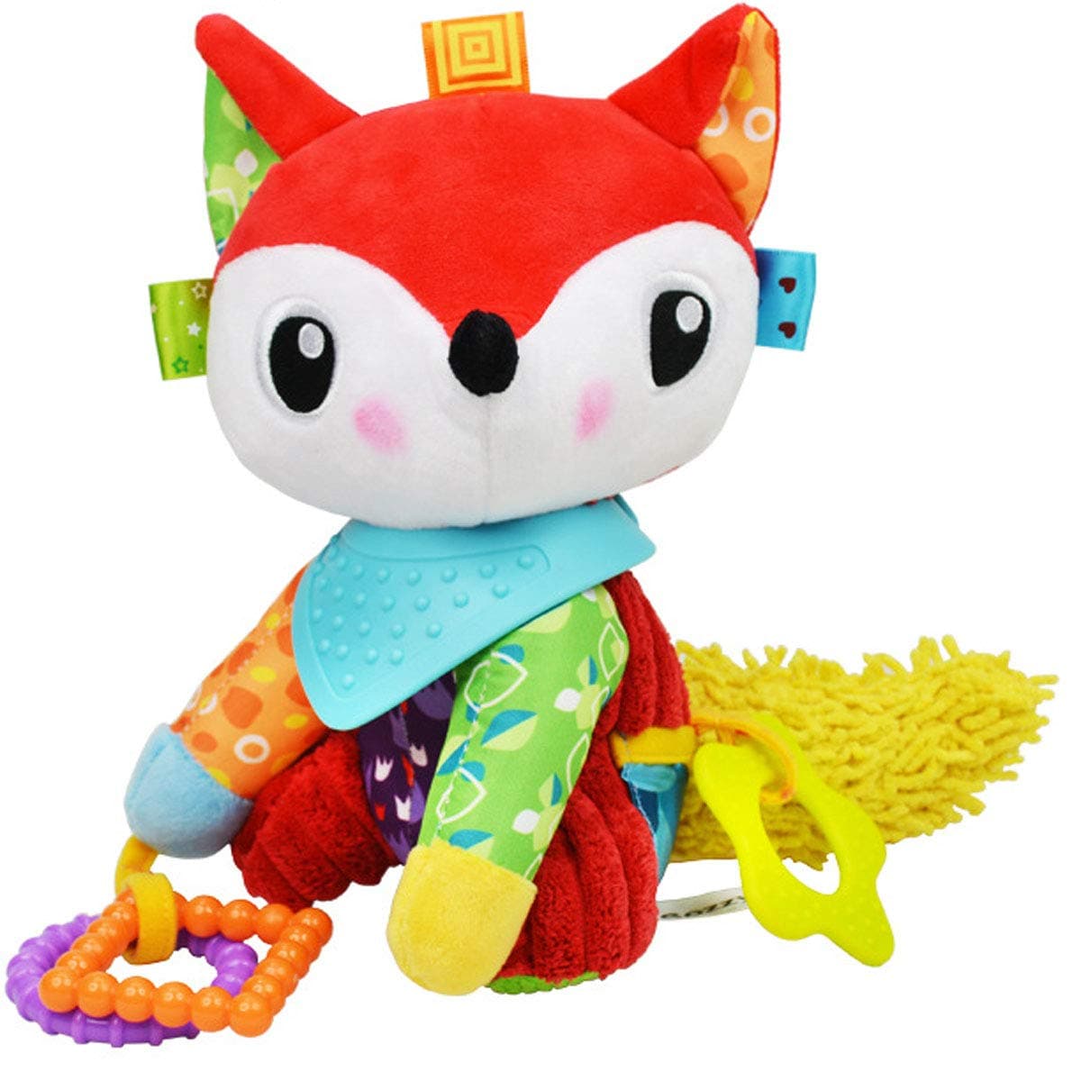 OASMU Baby Toys, Pram Toys, Colorful Fox Infant Stroller Toys Washable Squeaker Car Toys, Kids Hanging Toy For Crib With Teethers