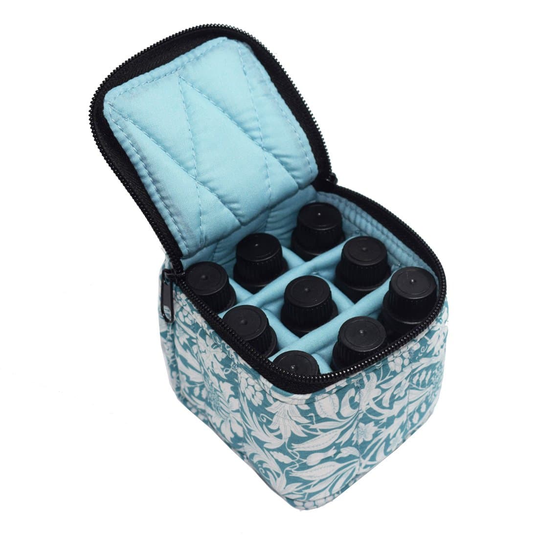 9 Bottles Essential Oil Carrying Case Shockproof Essential Oils Organizer Travel Bag Suitable for 5ml,10ml,15ml Bottles or 10ml Roller Bottles with Portable Handle and Double Zipper (Aqua Green)