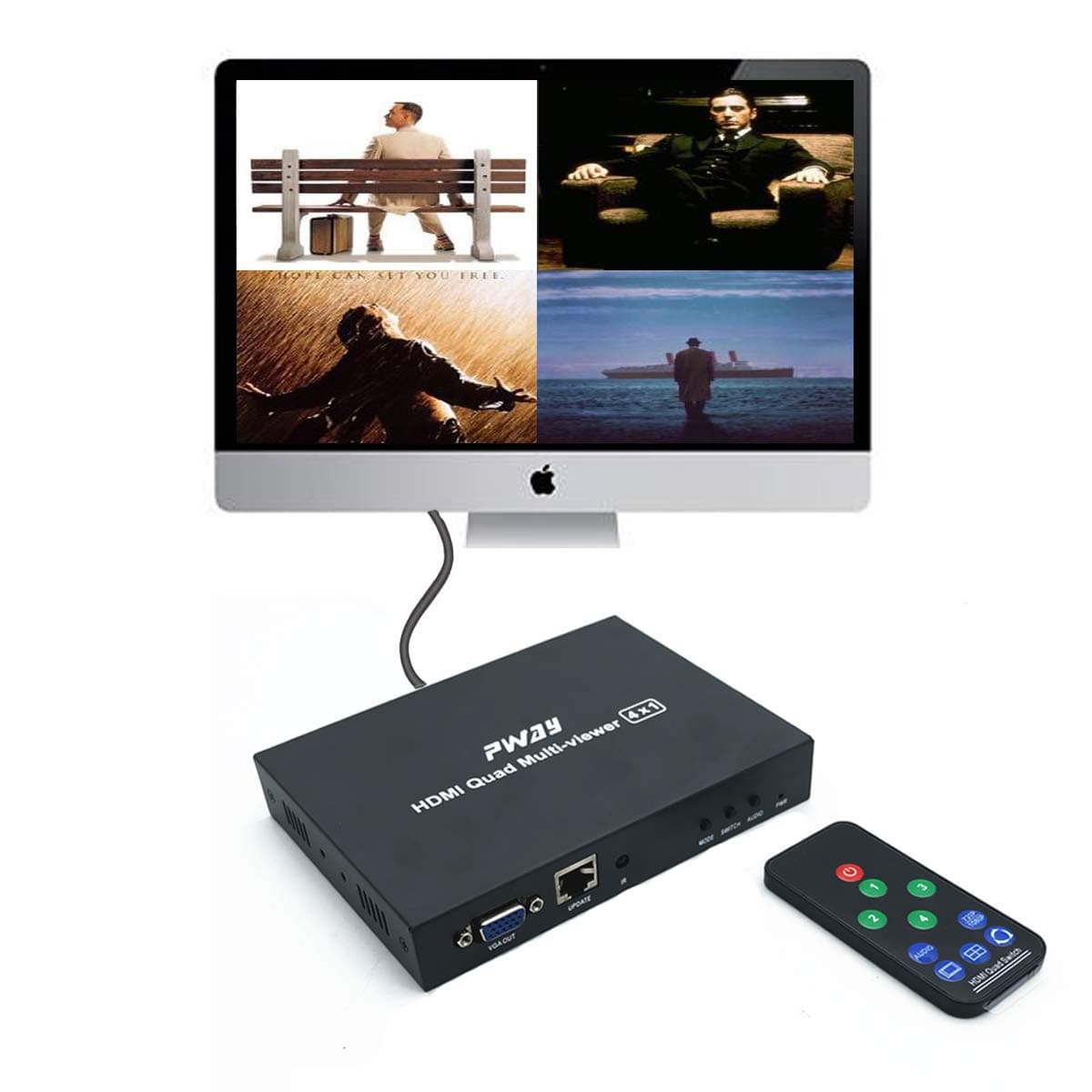 PW-MH41B HDMI Quad 4×1 Multi-Viewer with 1920×1080P@60Hz HDMI1.3 Support Both HDMI And VGA Interfaces And EDID Function
