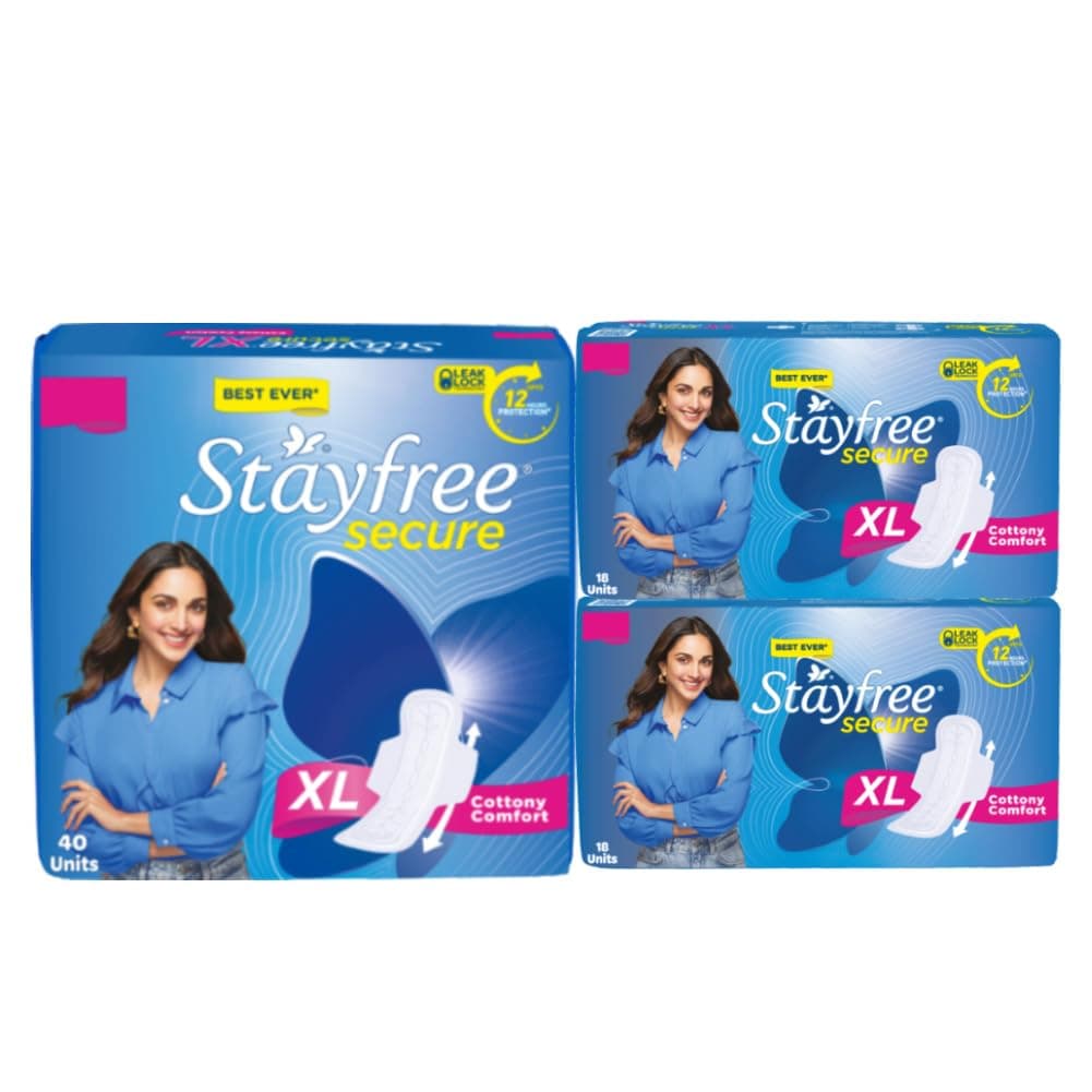 Secure XL | Combo packs 76 Pads | Cottony Soft Sanitary Pads for Women | with Leak Lock Technology | Odour Control | Absorbs Upto 100% Fluid | Up to 12 Hours of Protection |