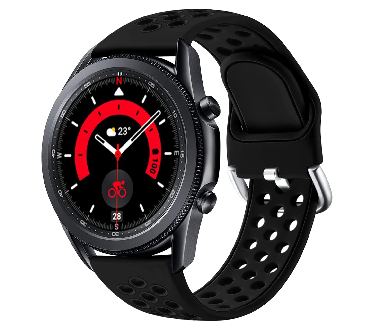 JUVEL Compatible with Samsung Galaxy Watch 3 45mm & 46mm Strap, Dual Colour 22mm Silicone Breathable Sport Replacement Straps for Huawei Watch GT 3 46mm, Large, Black