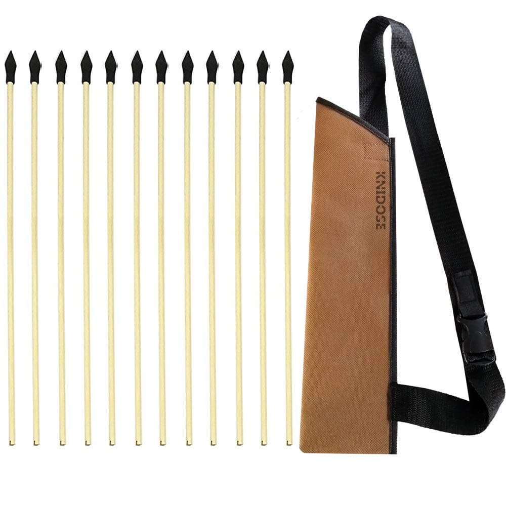 KNIDOSE 12 Pcs Safety Archery Target Arrows with Quiver - 18 Inch Handmade Wooden Arrows for Kids and Beginners | Soft Rubber Tips