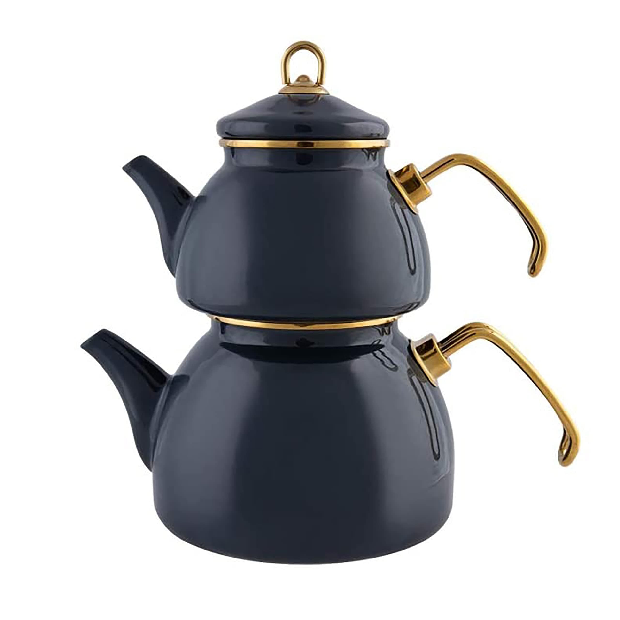 Retro Enamel Tank Anthracite, 1.1L Maker, 2.3L Kettle, Induction Safe, Modern Family Style, Ideal for Beverage Lovers
