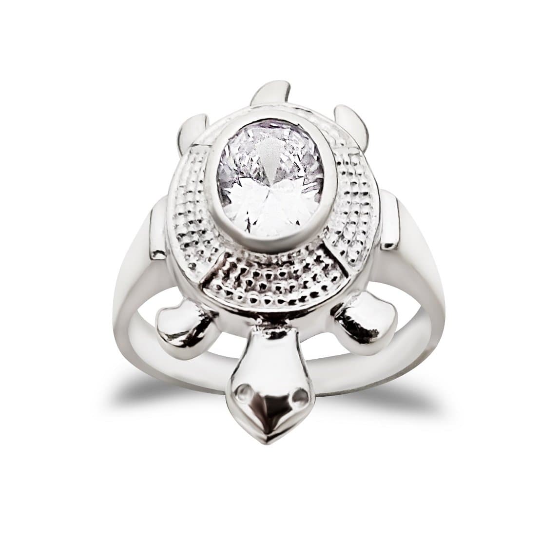 MJ 925 Good Luck Tortoise Turtle CZ Embellished Finger Ring in 92.5 Sterling Silver for Men and Women | Meru Kachua Ring |