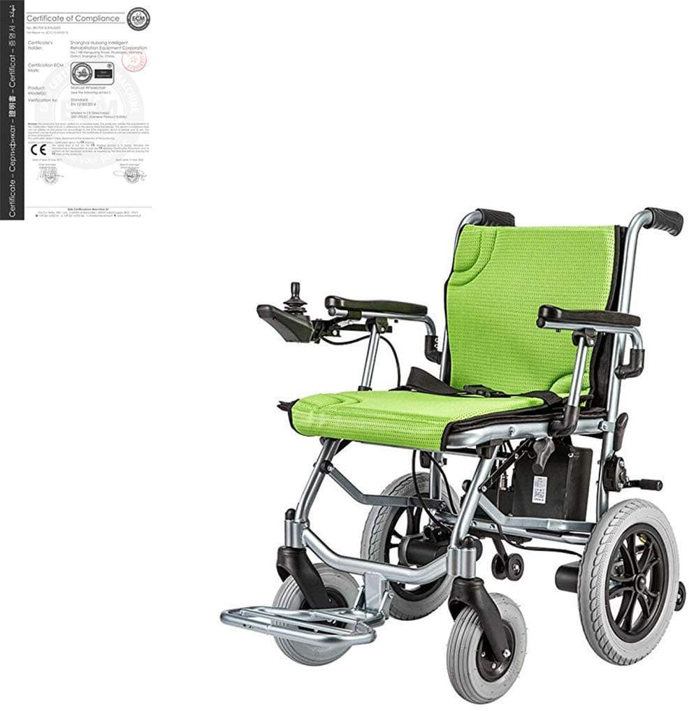 LLPDD Lightweight Wheelchair, Electric Wheelchair Open/Quick Folding Lightest Most Compact Power Chair Drive with Electric Power Or Manual Wheelchair 12 Miles Range Green