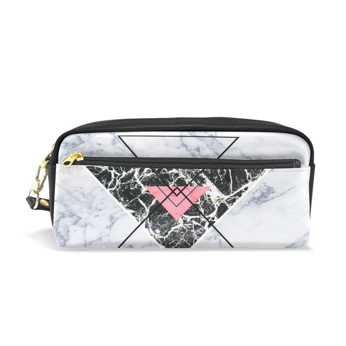 Large Capacity Pencil Case and PU Leather Pen Bag Grey Marble Pattern Zipper Stationery Supplies Pencil Pouch Comestic Makeup Bag for Girls and Boys