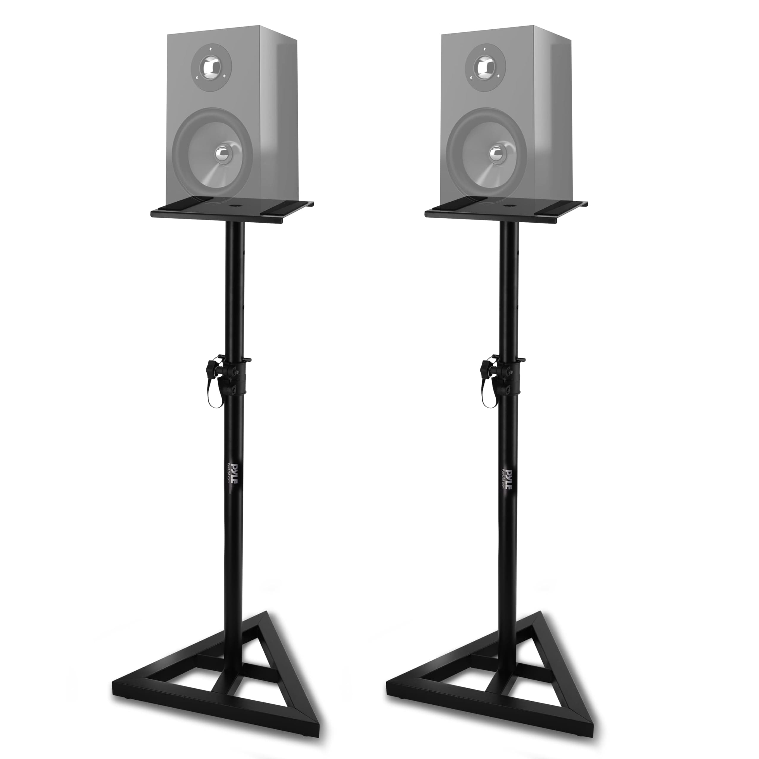 Speaker Stand Pair of Sound - Play 1 and 3 Holder, Telescoping Height Adjustable from 26” - 52” Inch, High Heavy Duty Three-point Triangle Base w/Floor Spikes and 9” Square Platform, Black