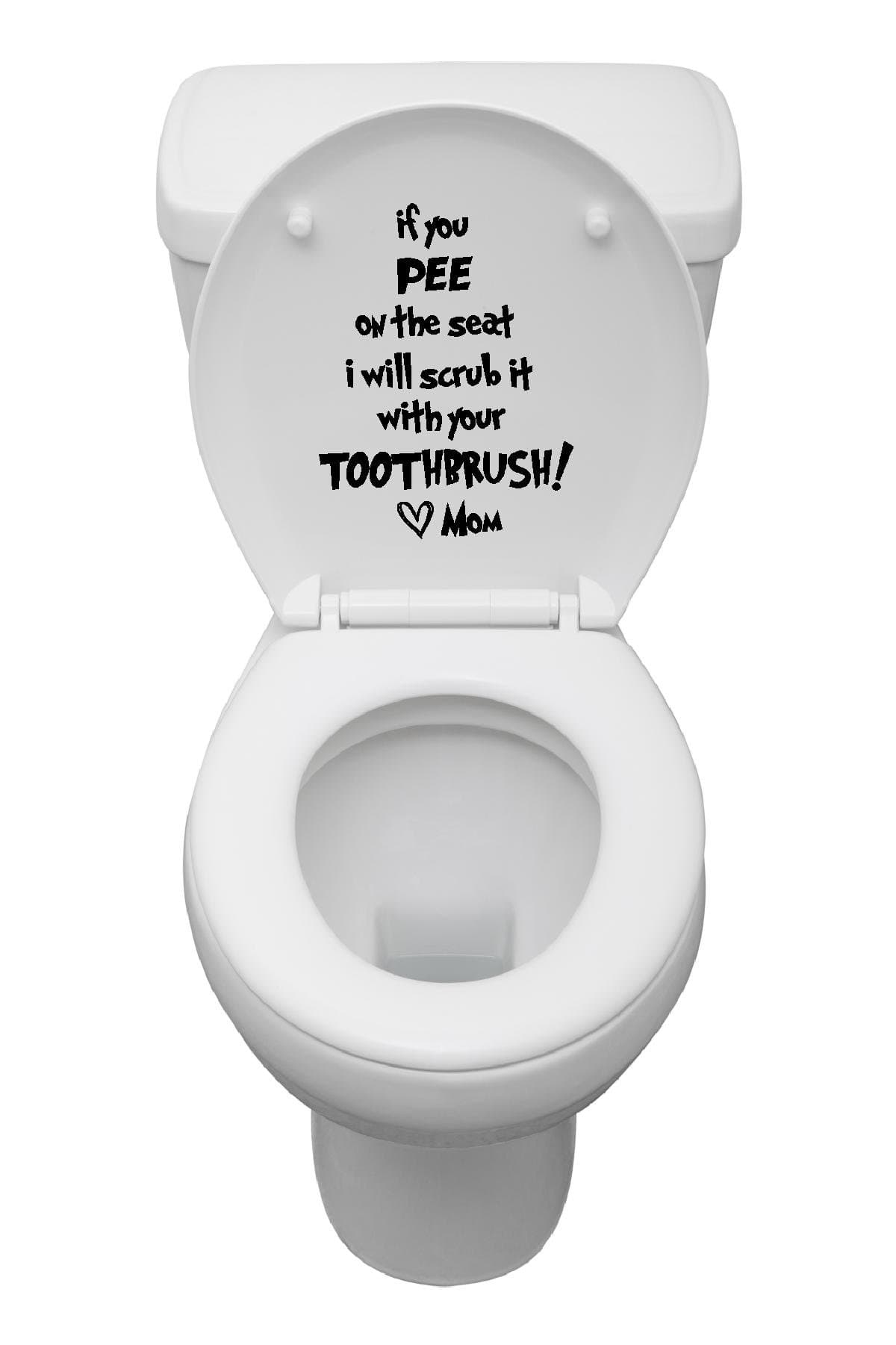 If You Tinkle on The seat I Will Scrub it with Your Toothbrush Love mom Funny Kids Bathroom Decor Cute Hearts playroom Sticker Nursery Vinyl Saying Lettering Wall Art Inspirational Wall Quote