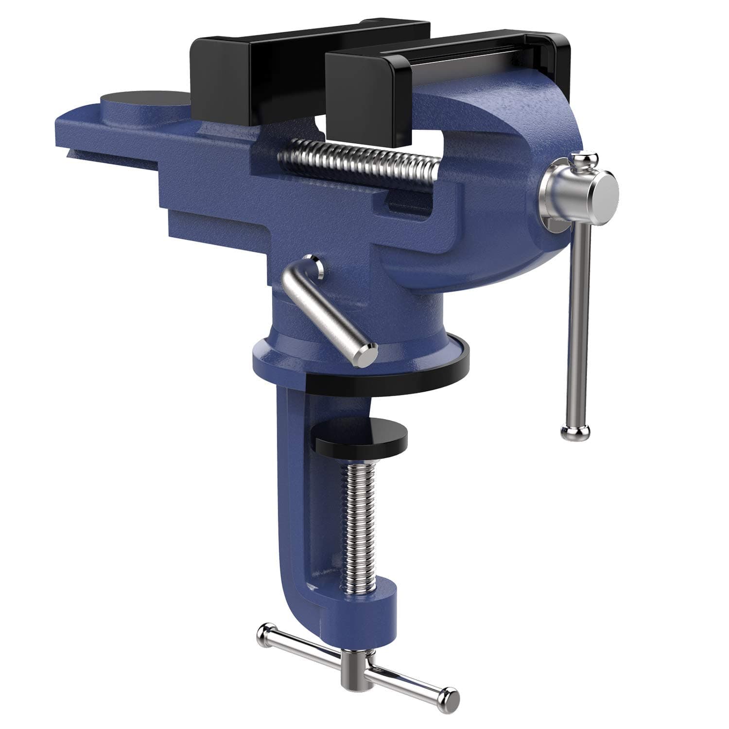 Nuovoware Table Vise 3 Inch, 360° Swivel Base Universal Home Vise Portable Bench Clamp, Clamp-on Vise Bench Clamps Fixed Tool for Woodworking, Metalworking, Cutting Conduit, Drilling, Sawing, Blue