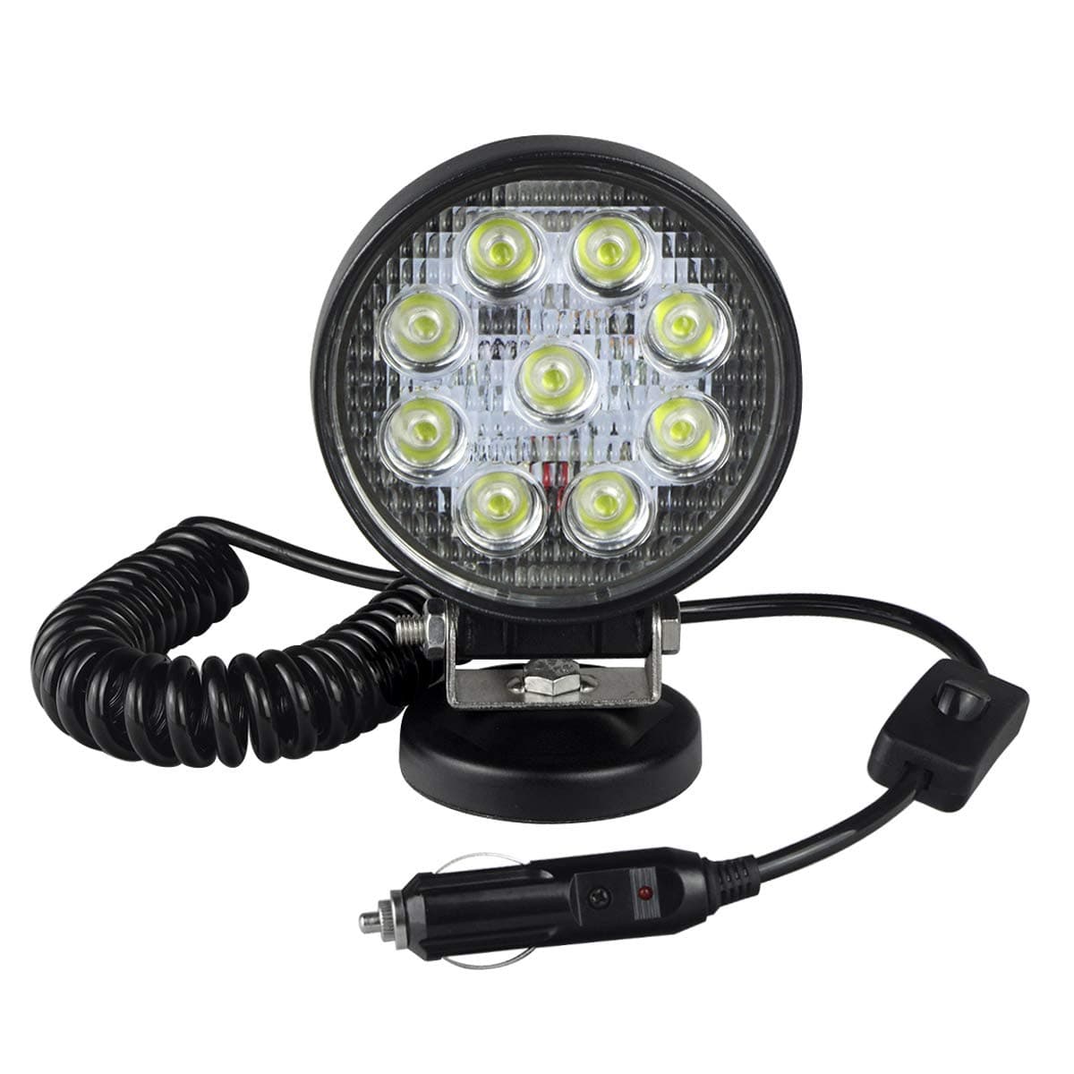 LEMIL - 27W Round LED Work Light 12V Portable Car LED Flood Light Off Road Flood Beam Lamp with Magnetic Base Waterproof Emergency Light Truck Boat Bar Lamp 12V 24V