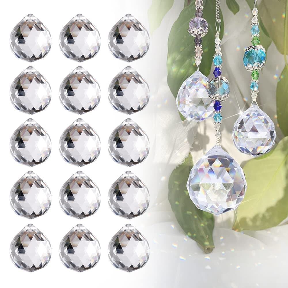 CAEEKER 24 PCS Clear Crystal Ball Prisms K9 Crystal Sun Catcher Pendant Window Rainbow Suncatcher Hanging Crystal Chandelier Prism Rainbow Maker with Drilled Hole for Feng Shui Ornaments Decor (20mm)