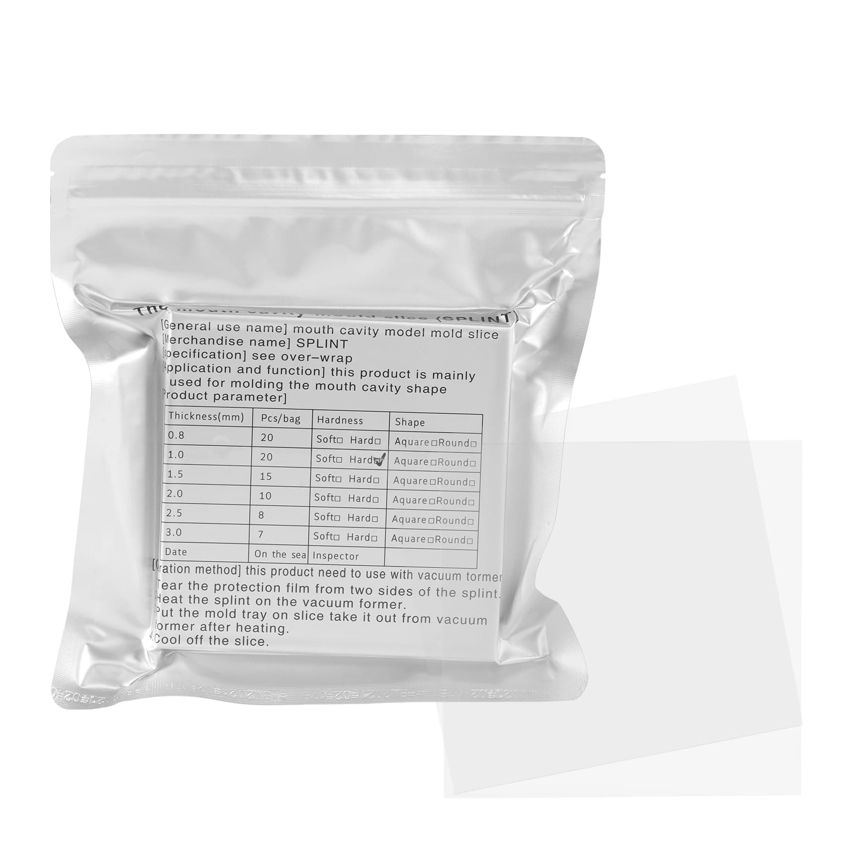 Annhua Dental Splint Material 20Pcs Dental Hard Splint, 1.0MM Dental Vacuum Forming Sheets with no Bubbles, Square Thermoforming Materials for Vacuum Forming Machine - 5" x 5"