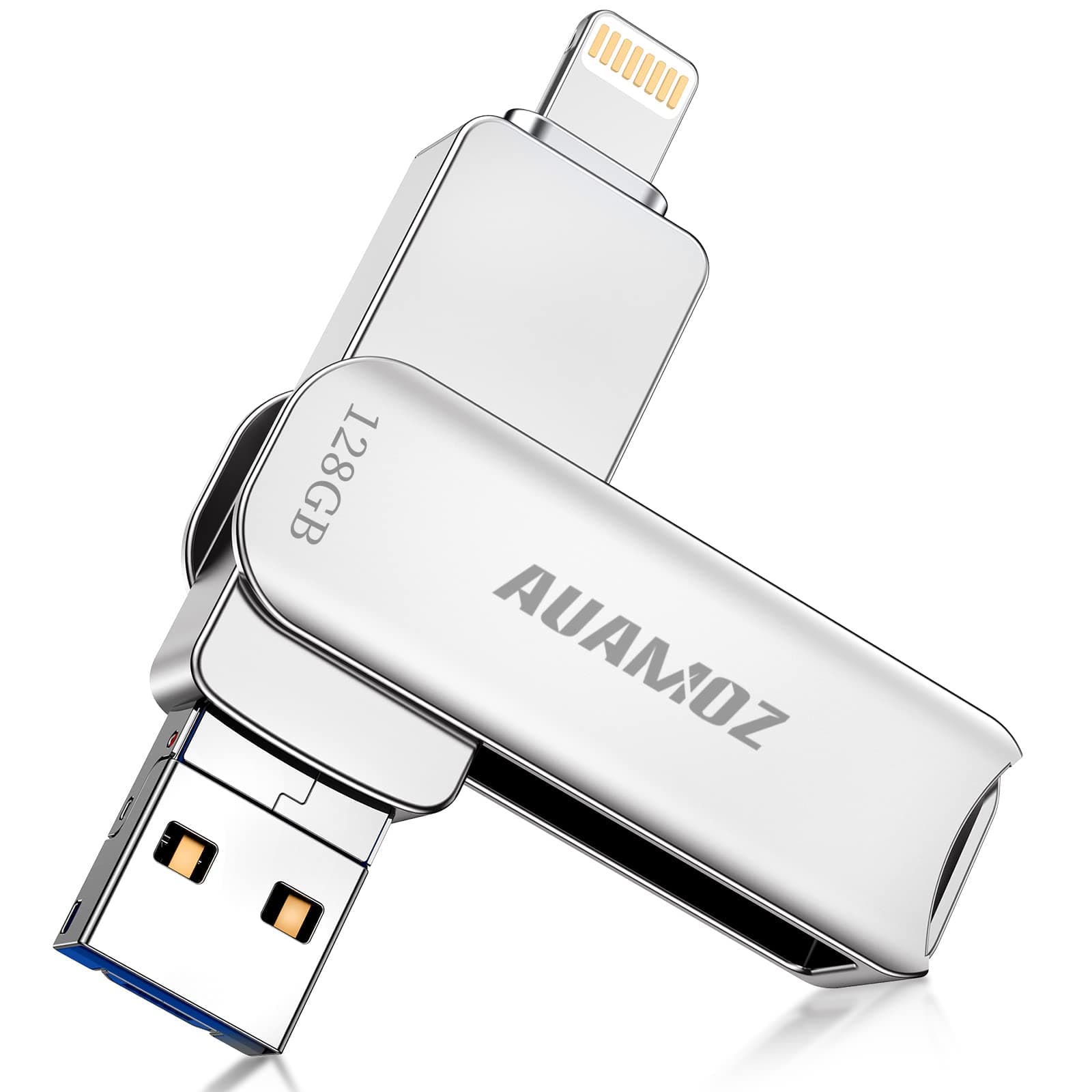 Flash Drive 128GB, AUAMOZ USB Memory Stick Photo Stick External Storage Thumb Drive Compatibility with iPhone iPad Android Computer (Silver)
