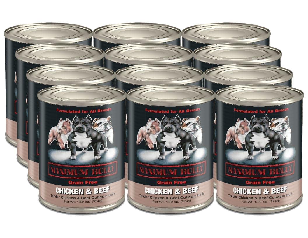 Maximum Bully Grain Free Dog Food, 13.2 Ounce Cans, 12 Pack, Formulated for All Breeds (Chicken & Beef)