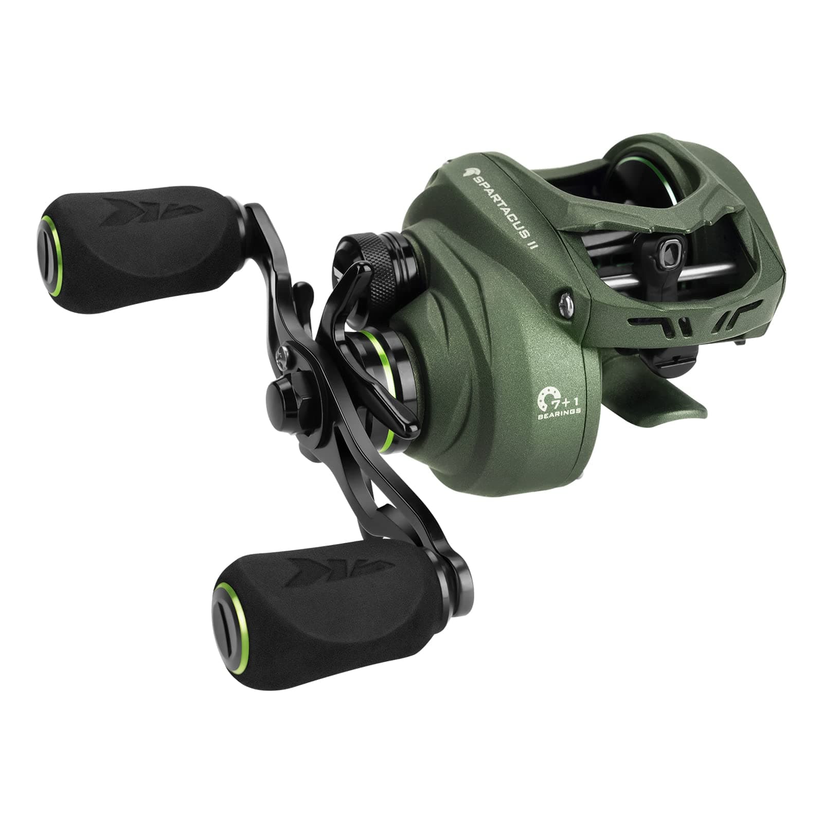 Spartacus II Baitcasting Fishing Reel, 6oz Ultralight, Super Smooth with 17.6 LB Carbon Fiber Drag, 7.2:1 Gear Ratio, 39mm Palm Perfect Lower Profile Design,Stryker Green,Right Handed
