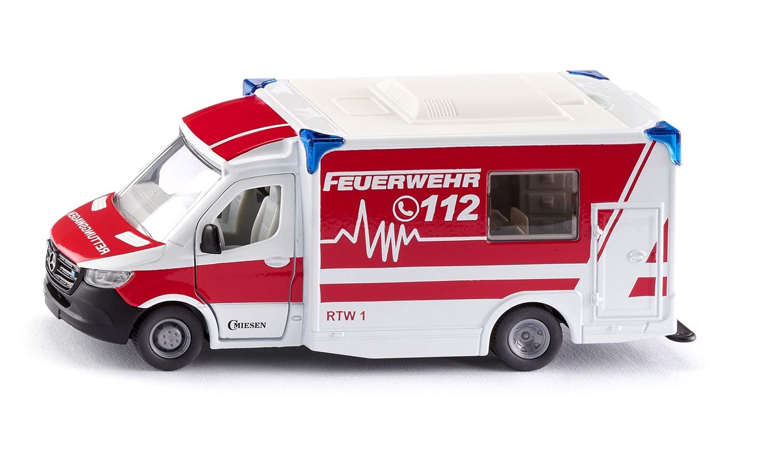 siku 2115, Mercedes-Benz Sprinter Miesen type C Ambulance, 1:50, Metal,Plastic, Red,White, Removable roof, Incl. stretcher and spine board