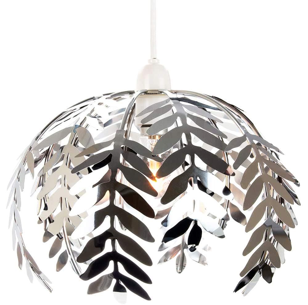 – Traditional Fern Leaf Designed Ceiling Pendant Light Shade in Silver Chrome Finish | 28cm Diameter | Quality Made Product by Happy Homewares