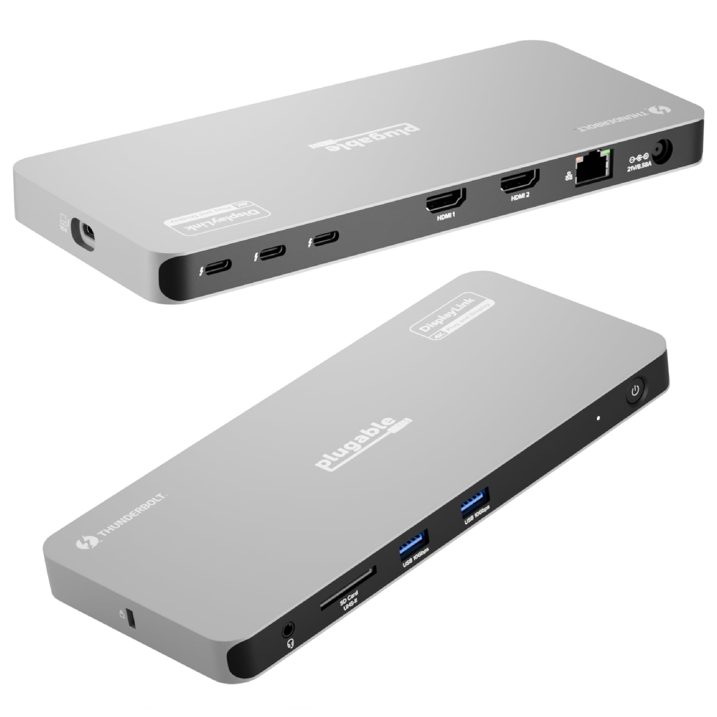 Pluggable Thunderbolt 4 Dock for Quad Monitor 100W Thunderbolt Docking Station Connects up to 4 4K Monitors for Windows and Mac Laptops, 2 HDMI, Thunderbolt 4 / 4 USB C4x4, Driver Required TBT-6950PD