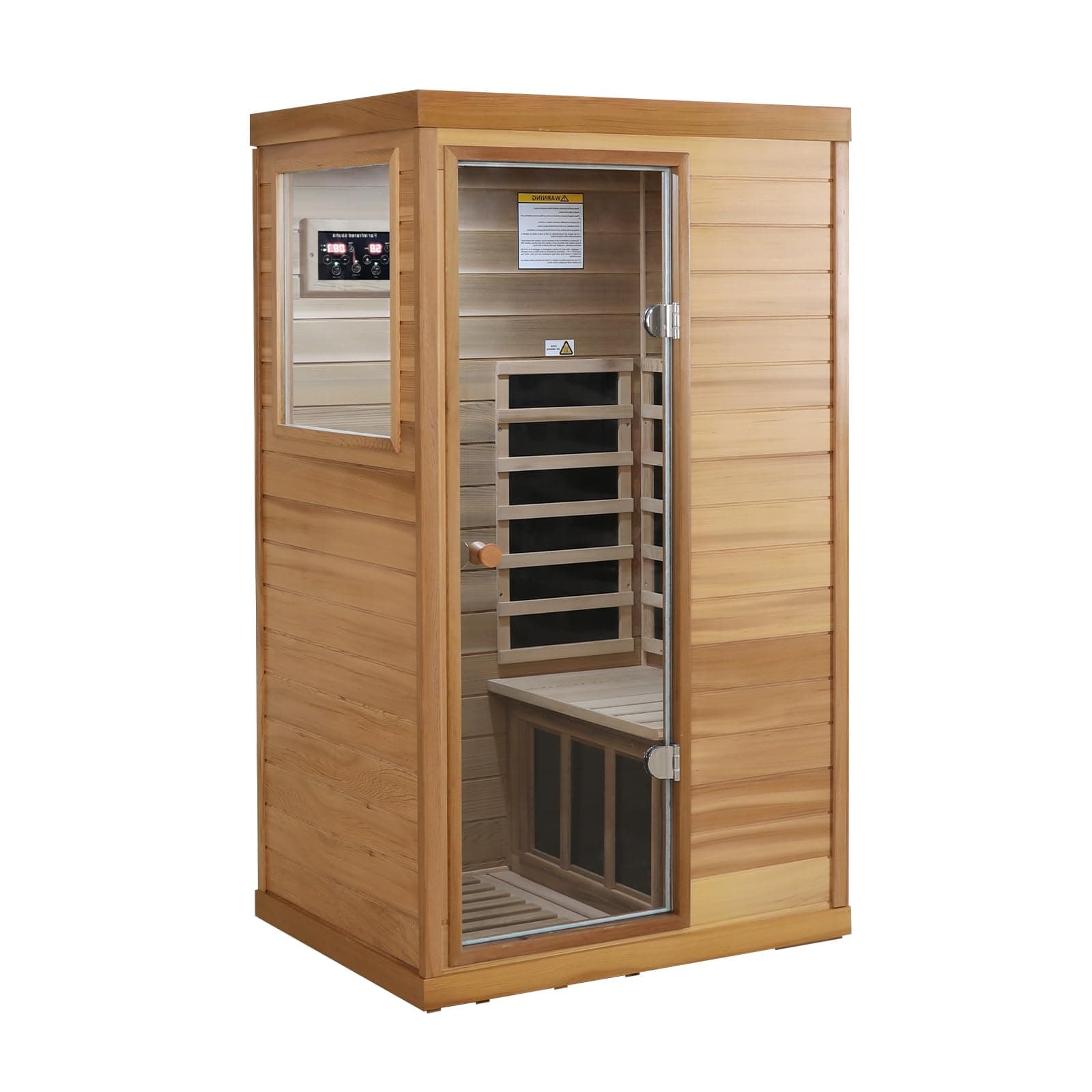 LTCCDSS Infrared Sauna, Red Cedar Far Infrared Sauna with 1050W, 1 Person Wood Sauna with 6 Low EMF Heaters, 2 Bluetooth Speakers, LED Lamp Left Door