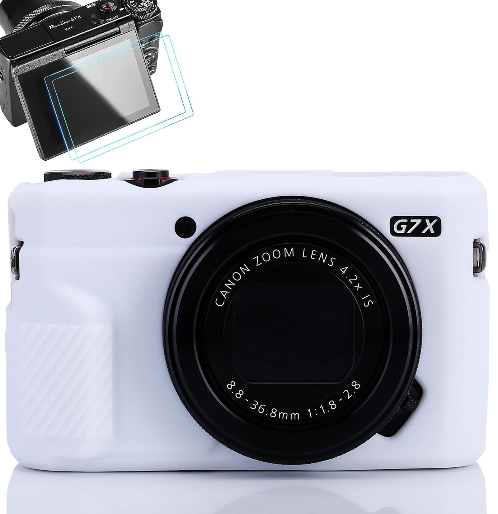 PocoukateCamera Body Case for Canon G7X /G7X Mark II/Mark III Silicone Case Cover with Optical 9H Hardness 0.3mm Ultra-Thin DSLR Camera Screen Protector