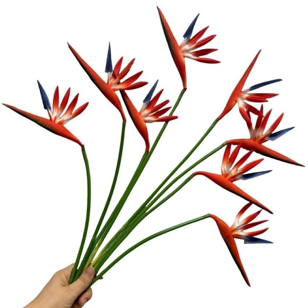 Corkwaw 8 Pack 21-1/2 Inch Artificial Flowers Bird of Paradise,Green Plant for Home Garden Decoration Office Verandah Wedding Decorations (Orange red)