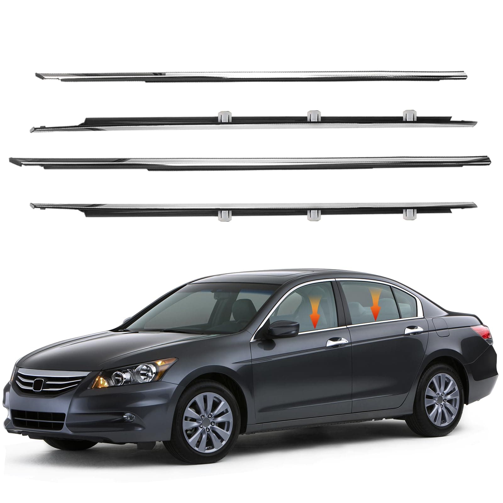 GZYF Auto Window Seal Weather Stripping, 4PCS Window Moulding Trim Seal Belt Weather Strip for Honda Accord 2008-2012, 4-Door Sedan,Replaces#72410-TA0-A01 72450-TA0-A01 72910-TA0-A01 72950-TA0-A01
