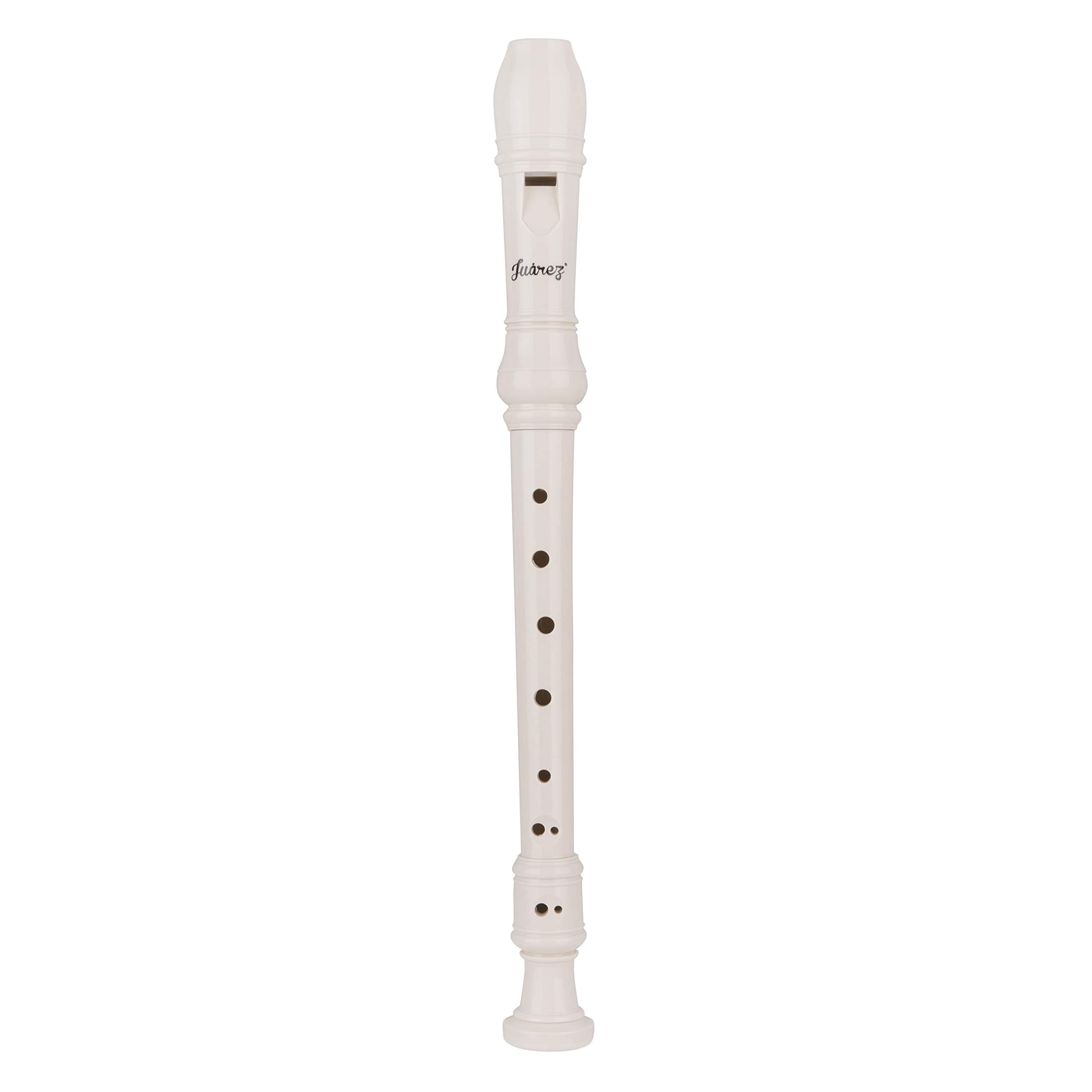 JUAREZ Claró Descant German Style 8 Holes Soprano Recorder Flute with Cleaning Rod Suitable for School Ensembles | Home Practice | Music Classes | Gift, White with Cleaning Rod & Case