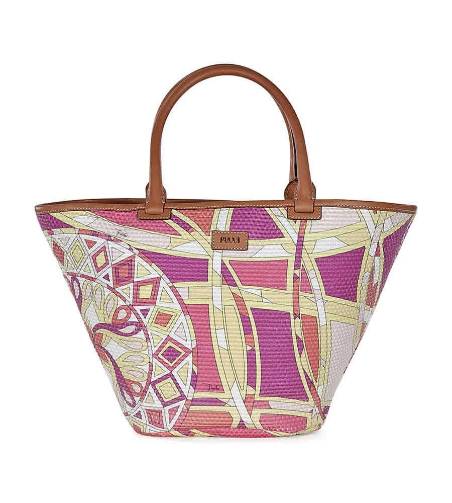 Emilio Pucci Printed Woven Raffia Tote Handbag, Fuchsia Capri Print