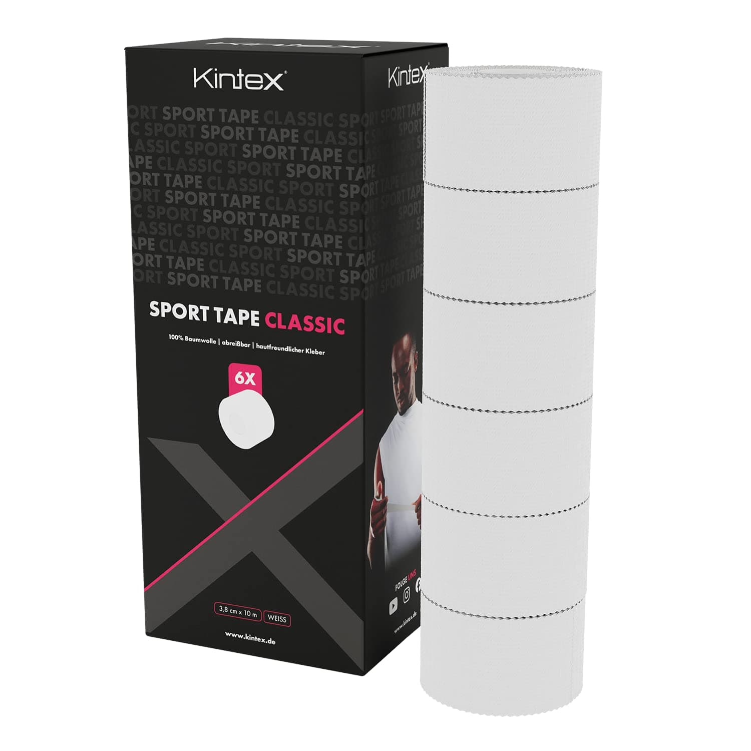 Kintex Kinesiology Tape Classic, 5 cm x 5 m, Skin-Friendly & Waterproof Kinesiology Tape, Physio Tape, Medical Tape, for Sports & Physiotherapy (