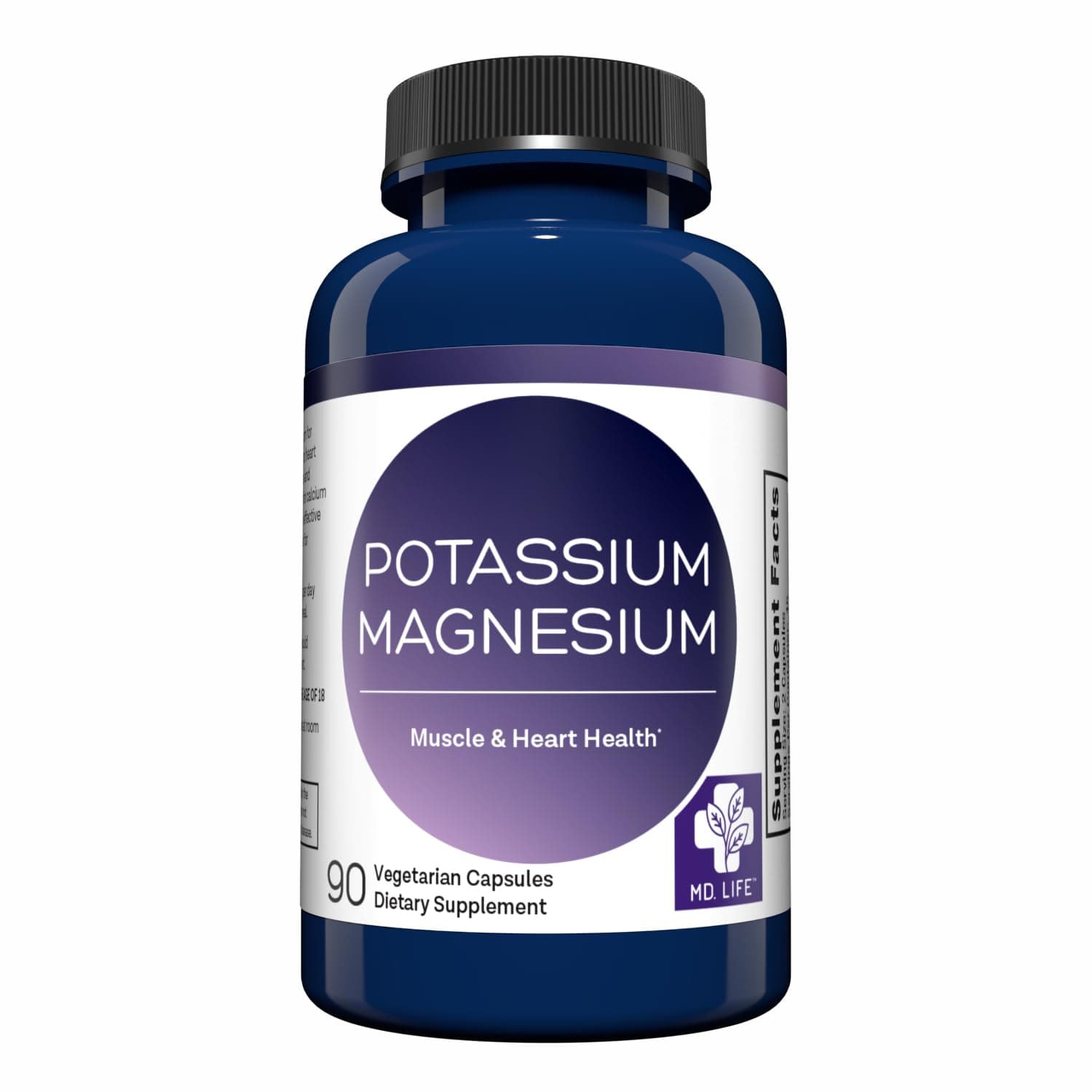 MD. Life Magnesium Potassium Supplement - 90 Capsules - High Absorption Magnesium Complex - Magnesium and Potassium for Vascular Health, Leg Cramps, Magnesium for Sleep - Non-GMO
