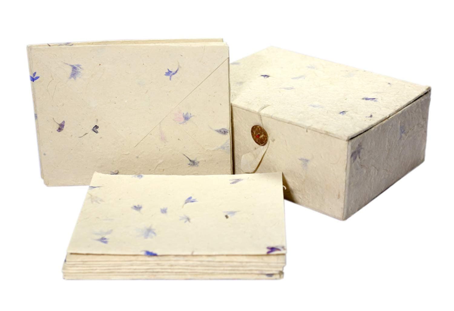 Jacaranda Lokta Greeting Cards - 15 Ecofriendly Handmade Blank Vintage Cards & Envelope Box Set - Made in Nepal - Ribbon Packed Gift Set - Premium Paper Cards for Birthday, Wedding, Thank You