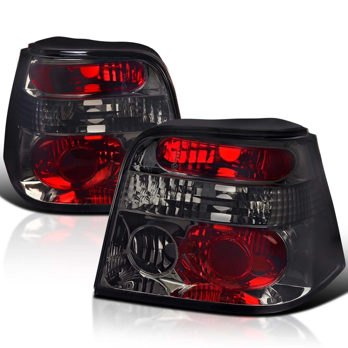Smoke Lens Tail Lights Compatible with 1999-2006 Volkswagen Golf MK4, Left + Right Pair Assembly