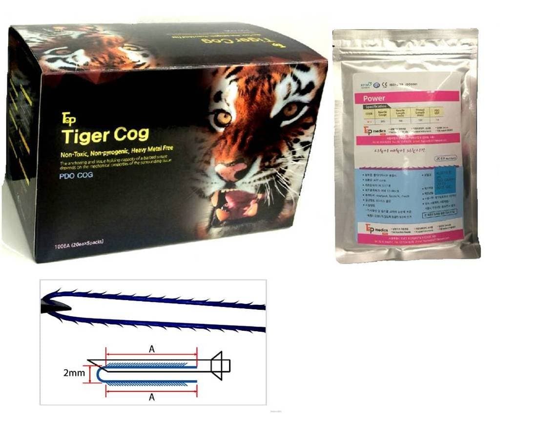 Tiger Cog PDO thread lift KOREA face/whole body COG 100 pcs (23G50/70(A=34))