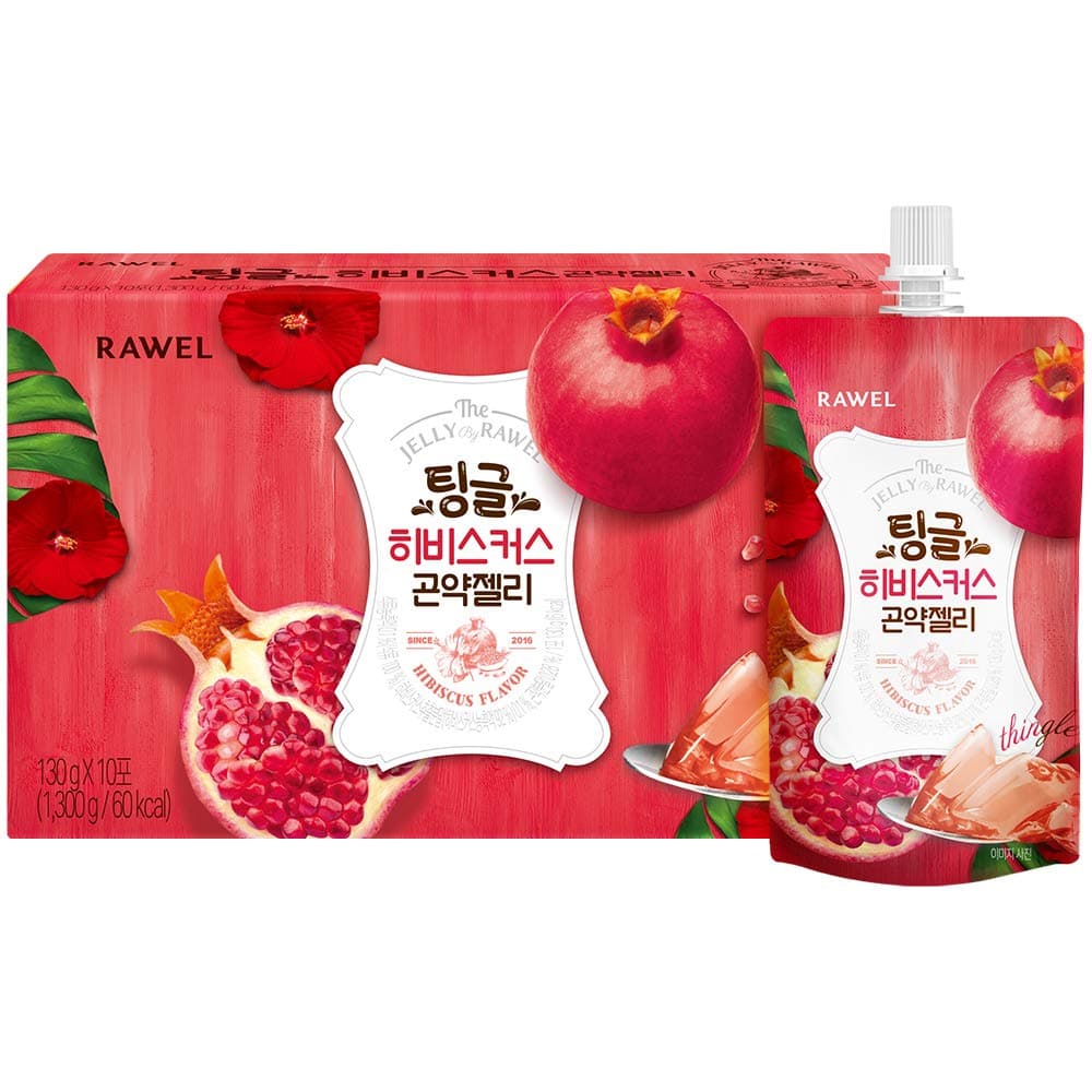 Rawel Thingle Delicious Konjac Jelly Box with Hibiscus & Pomegranate Flavor, Sugar Free, Low Calories, Low Carb (130g x 10 Packs) Drinkable Zero Sugar Jelly Dessert