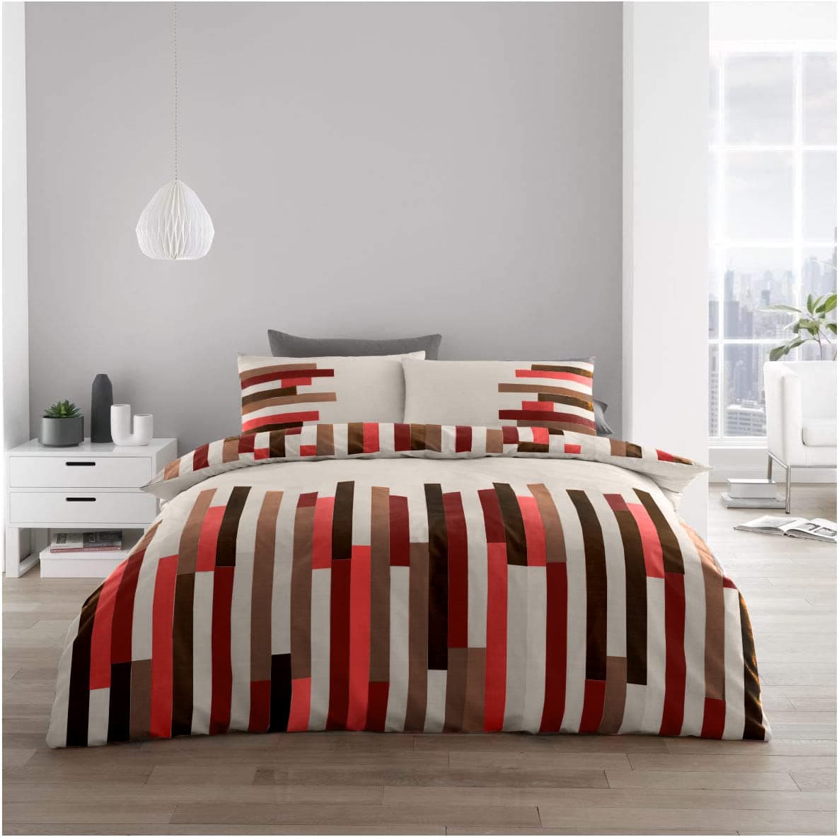 Gaveno Cavailia Luxury BLOCKS Bed Set With Duvet Cover and Pillow Case, Cream/Red, Polyester-Cotton, Double