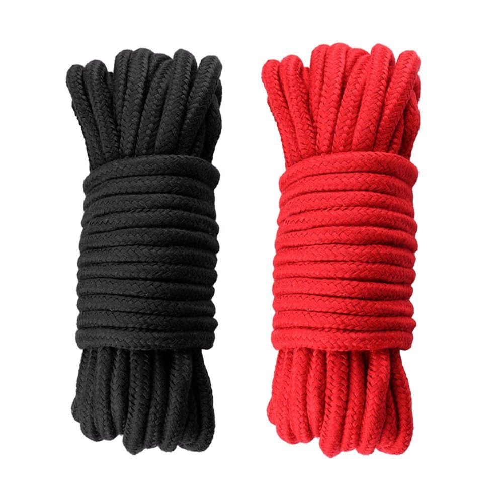 Soft Cotton Rope Cord, 2Pcs 10 M/32 Feet 8 MM All Purpose Durable Long Twisted Cotton Rope Craft Rope Thick Cotton Cord Twine Strong Braided Cord Rope(Red&Black)