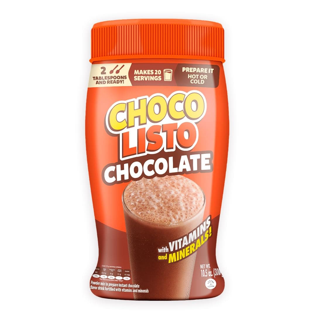 Chocolisto Instant Chocolate Drink, Nutritious Beverage with Vitamins and Minerals, 10.5 oz, Pack of 1.
