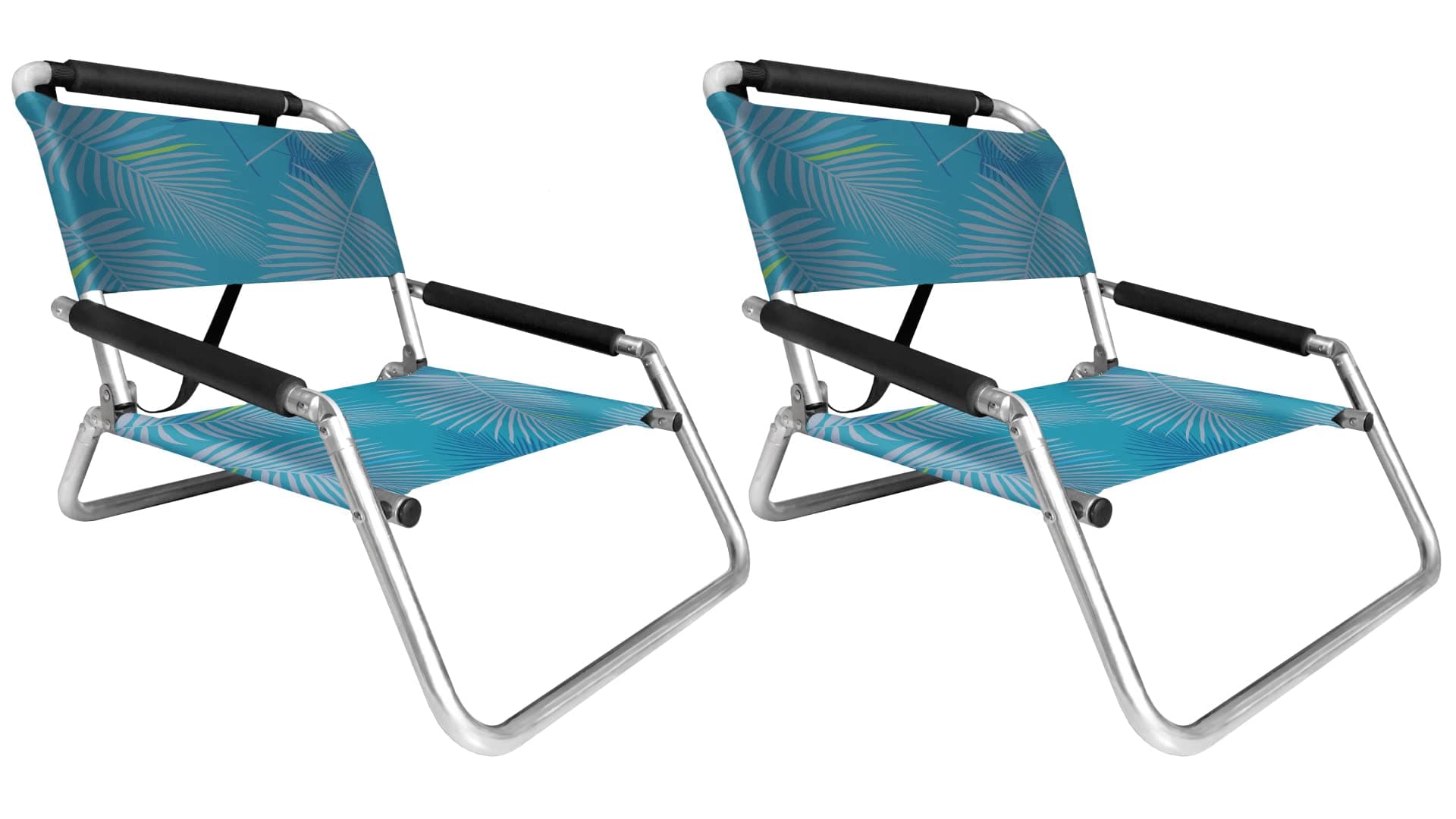 2 Pack of Neso Lightweight Water Resistant Beach Chairs with Shoulder Strap and Slip Pocket - Folds Thin (Aqua Fronds)