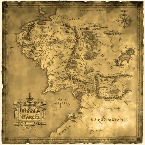 Vintage Cotton Lord of the Ring Middle Earth Map Canvas Decorative Painting (39.4"x39.4")