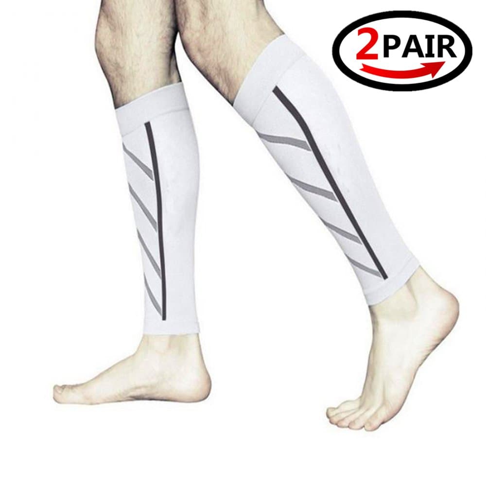 (2 PAIRS)Compression Sleeve - For Shin Splints, Calf Strains, Sports Recovery - Leg Socks For Men and Women - Black - Calf Guard for Running, Marathon, Rugby, Walking, Tennis, Golf, Cycling, Maternity